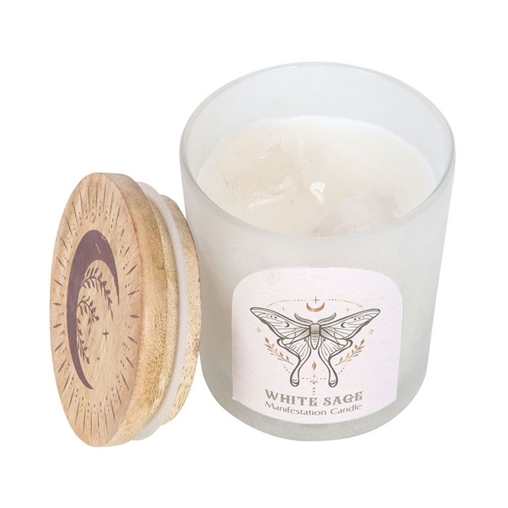 Luna Moth Manifestation Candle with Clear Quartz Crystals N/A