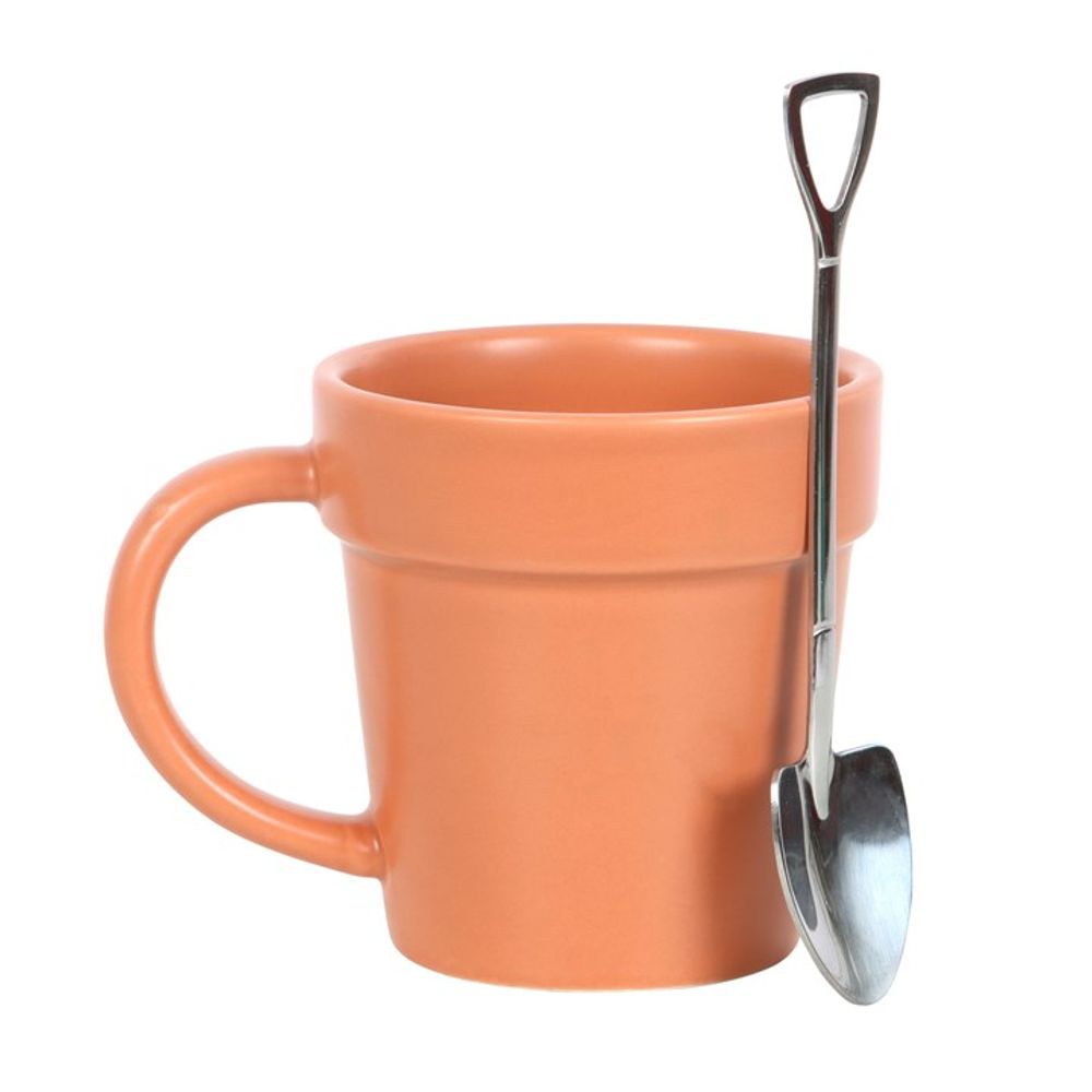 Plain Plant Pot Ceramic Mug and Shovel Spoon N/A