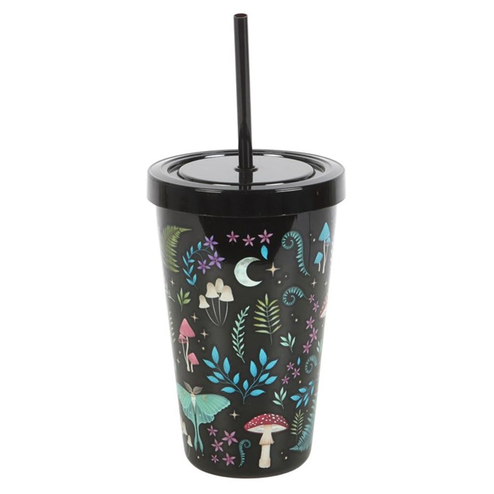 Dark Forest Print Plastic Tumbler with Straw N/A