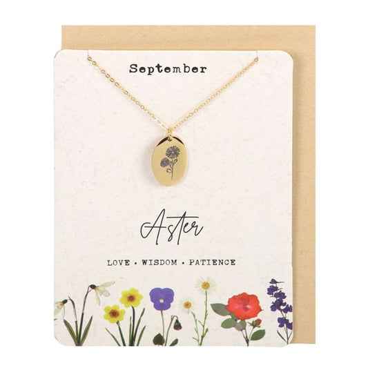 September Aster Birth Flower Necklace Card N/A