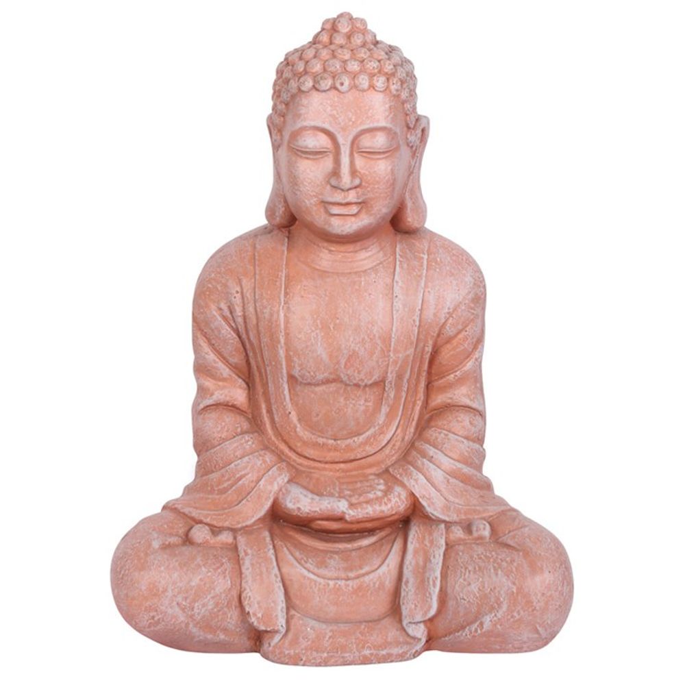 Terracotta Effect 58cm Hands In Lap Sitting Garden Buddha N/A