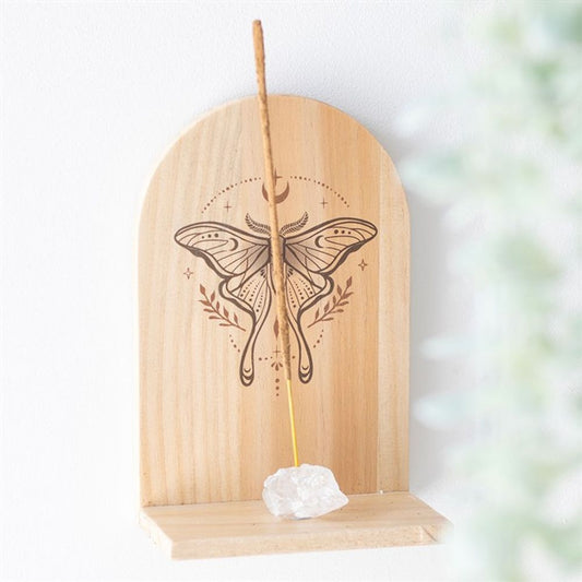 Natural Luna Moth Wooden Incense Holder Shelf N/A