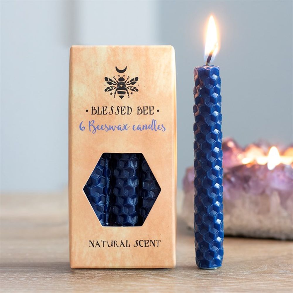 Set of 6 Blue Beeswax Spell Candles N/A