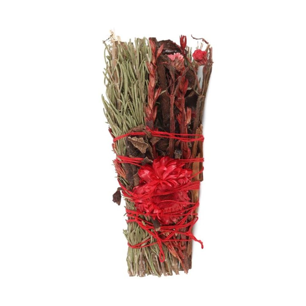 6in Ritual Wand Smudge Stick with Rosemary and Red Flowers N/A