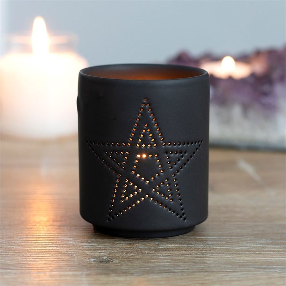 Small Black Pentagram Cut Out Tealight Holder N/A