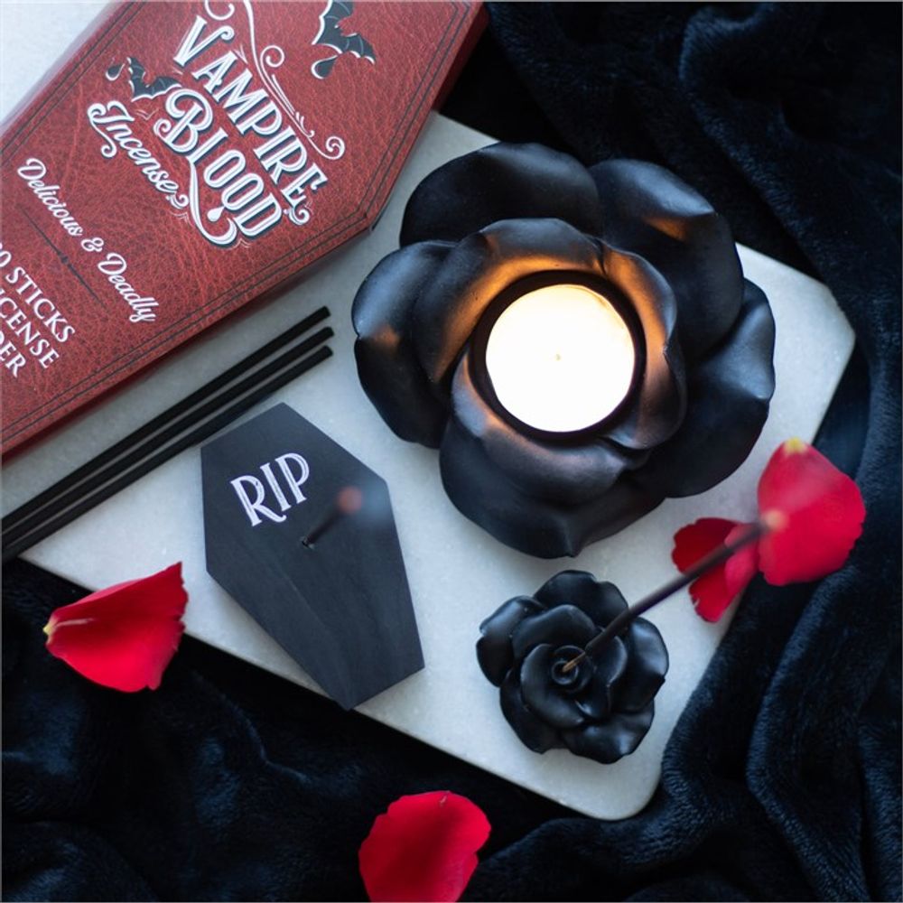 Black Rose Resin Tealight Candle Holder N/A