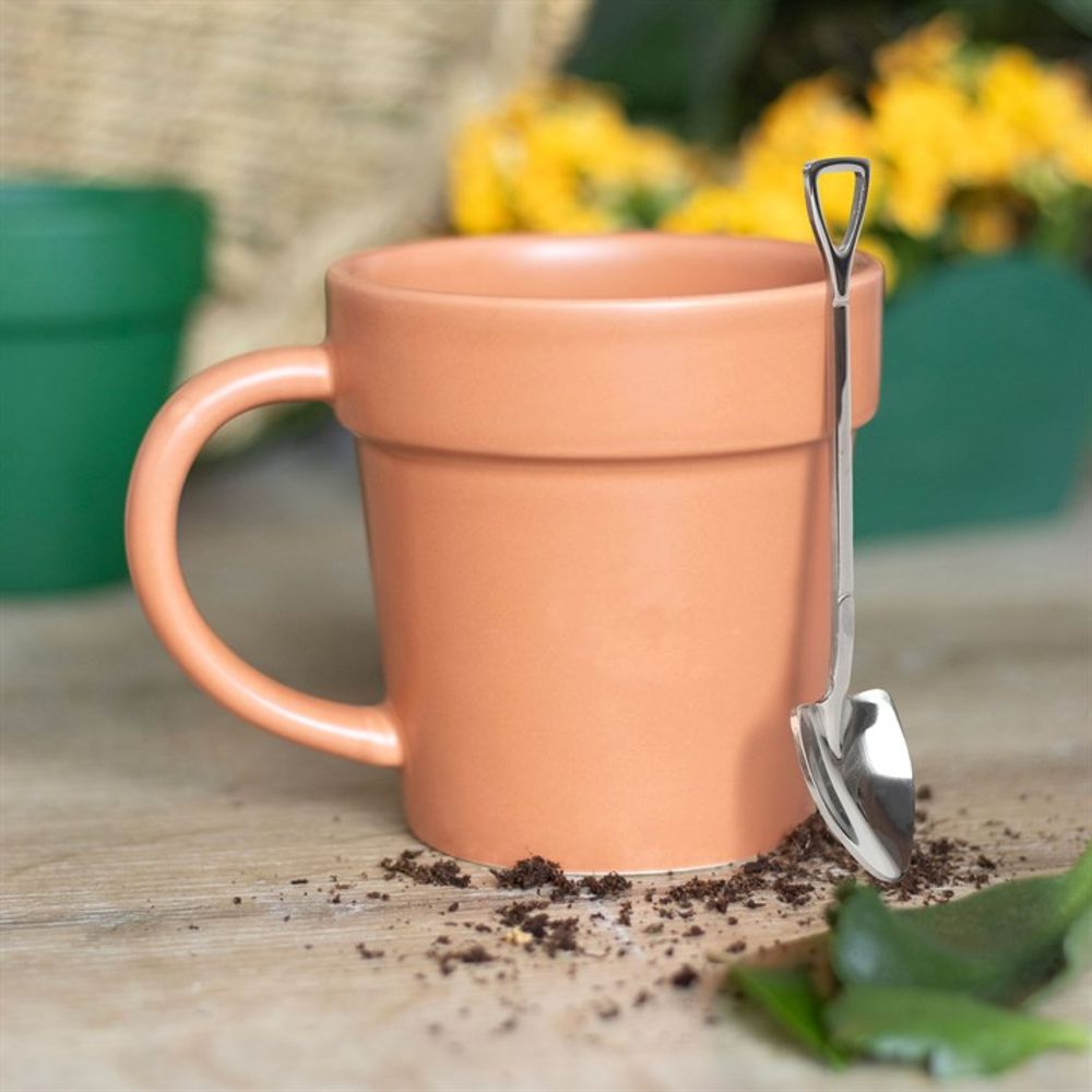 Plain Plant Pot Ceramic Mug and Shovel Spoon N/A