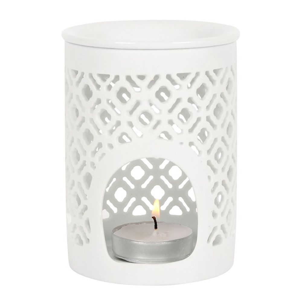 White Matte Lattice Cut Oil Burner N/A