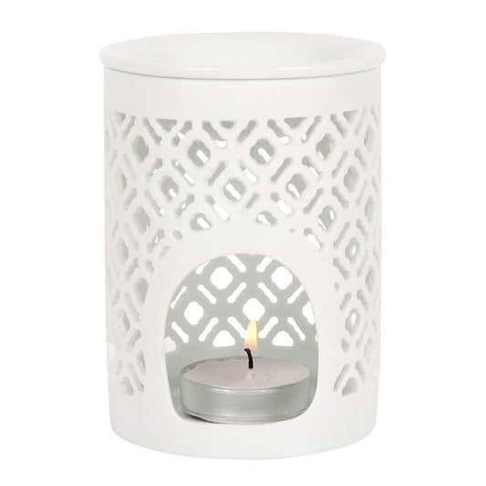 White Matte Lattice Cut Oil Burner N/A