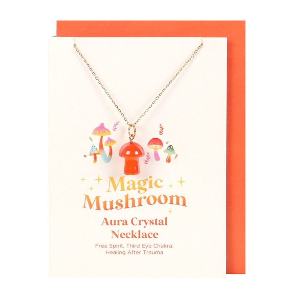 Orange Aura Crystal Mushroom Necklace Greeting Card N/A