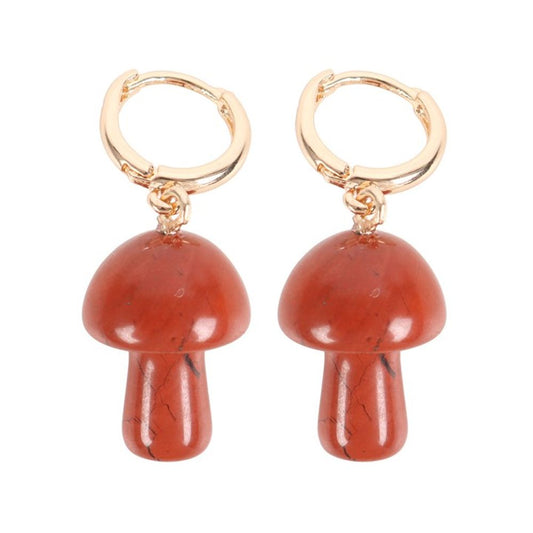 Red Jasper Crystal Mushroom Earrings N/A