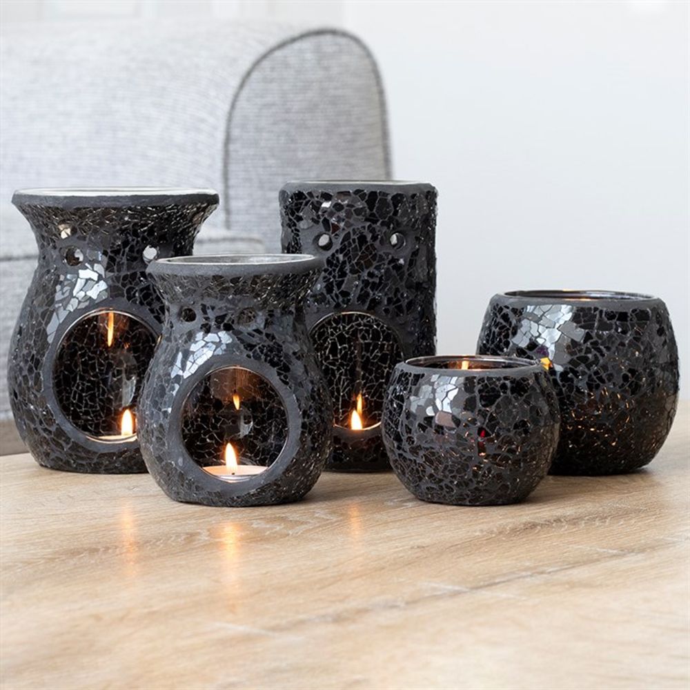 Large Black Crackle Glass Candle Holder N/A