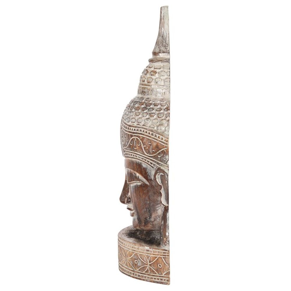 Large Rustic Wooden Buddha Head Ornament N/A