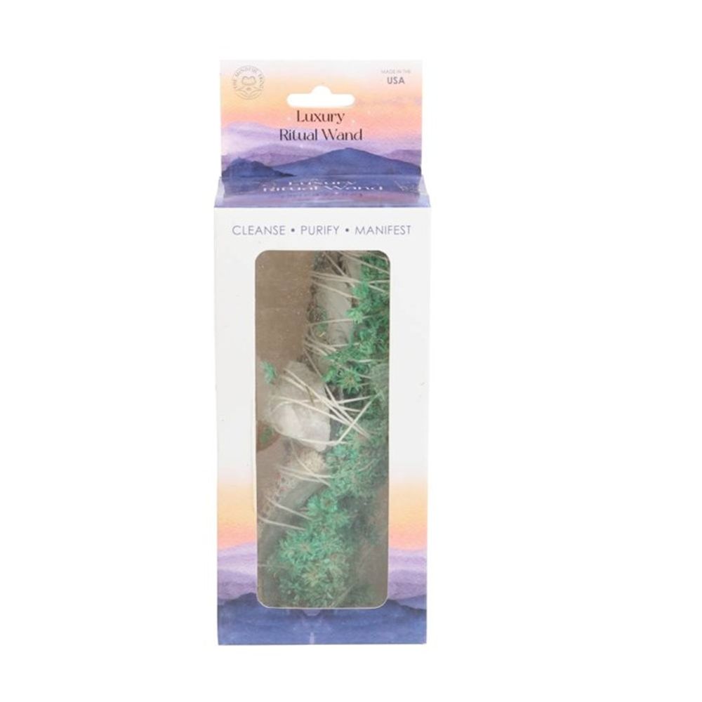 6in Ritual Wand Smudge Stick with White Sage, Abalone and Quartz N/A