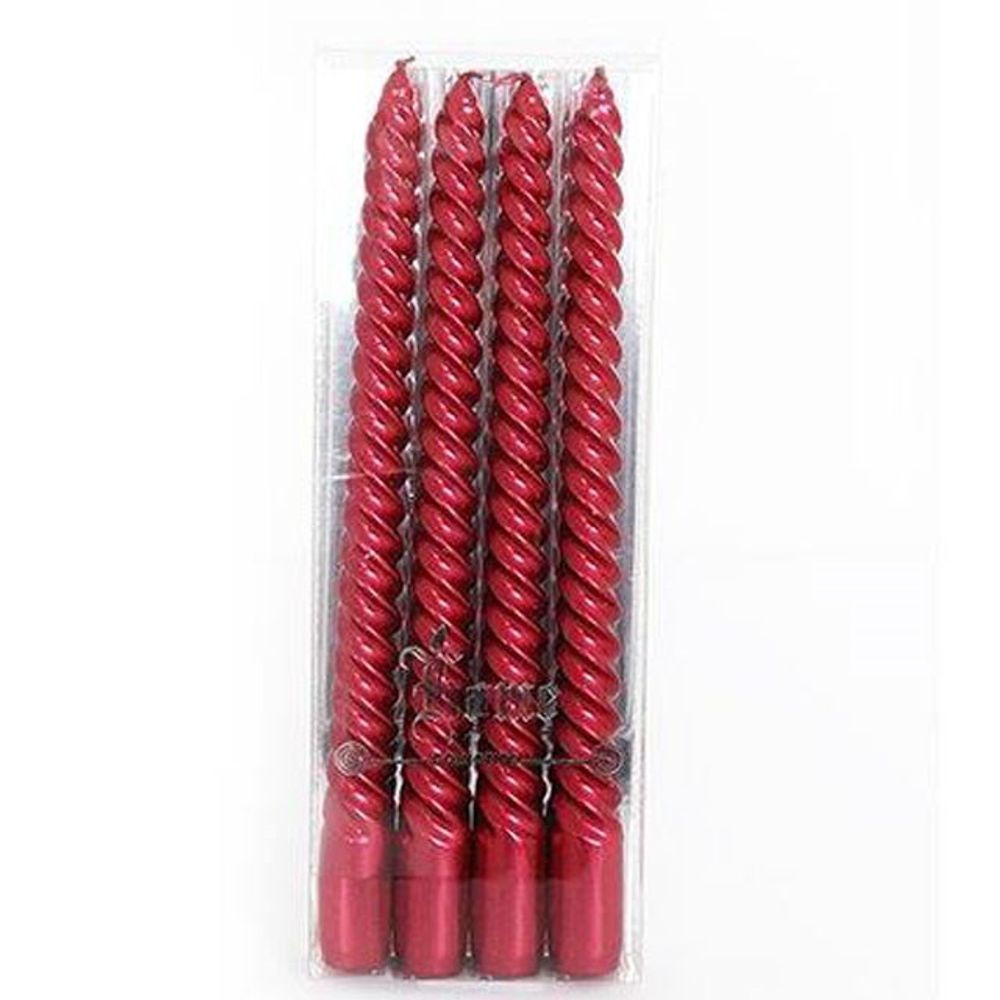 Set of 4 Red Twist Taper Candles N/A