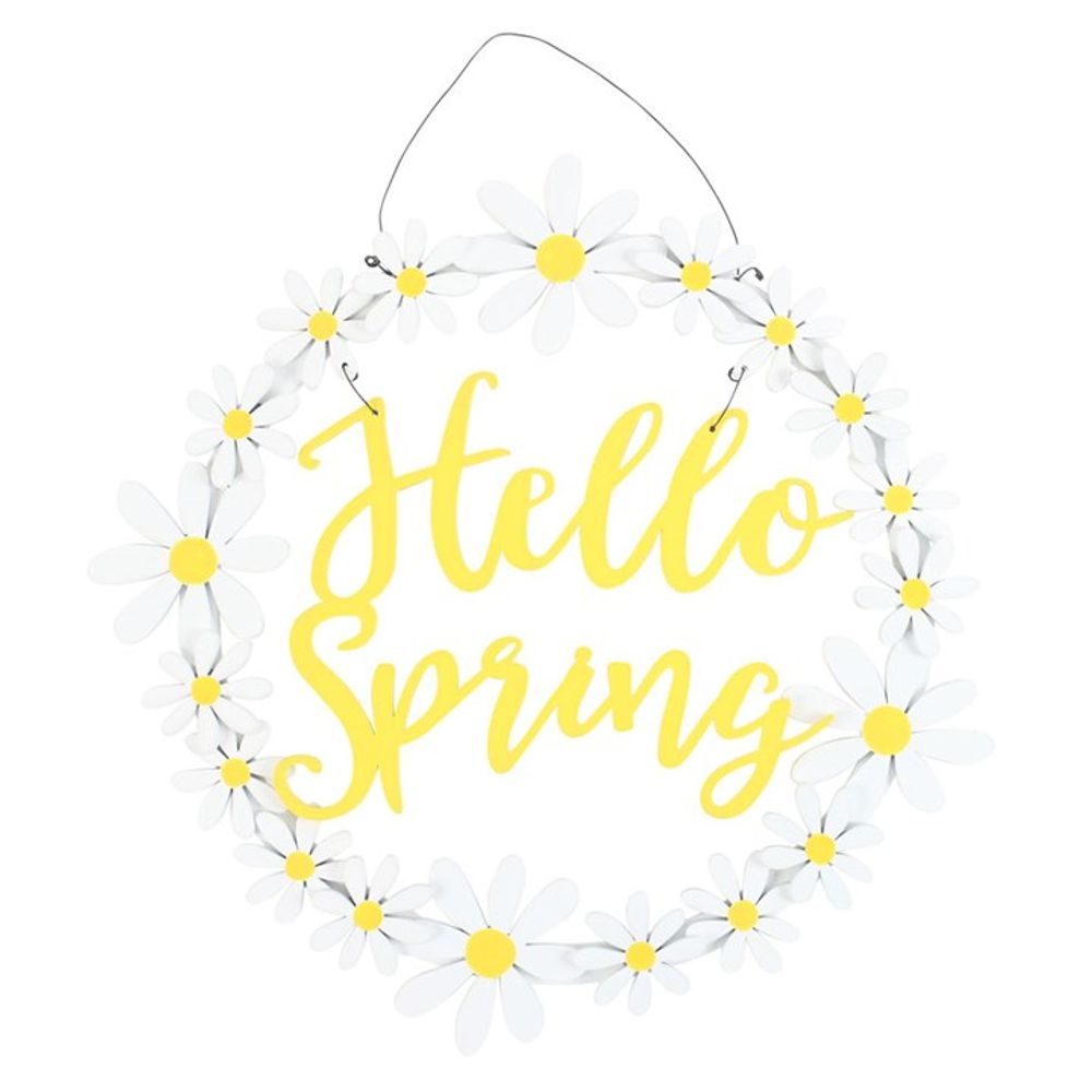 Hello Spring Hanging Daisy Wreath Decoration N/A