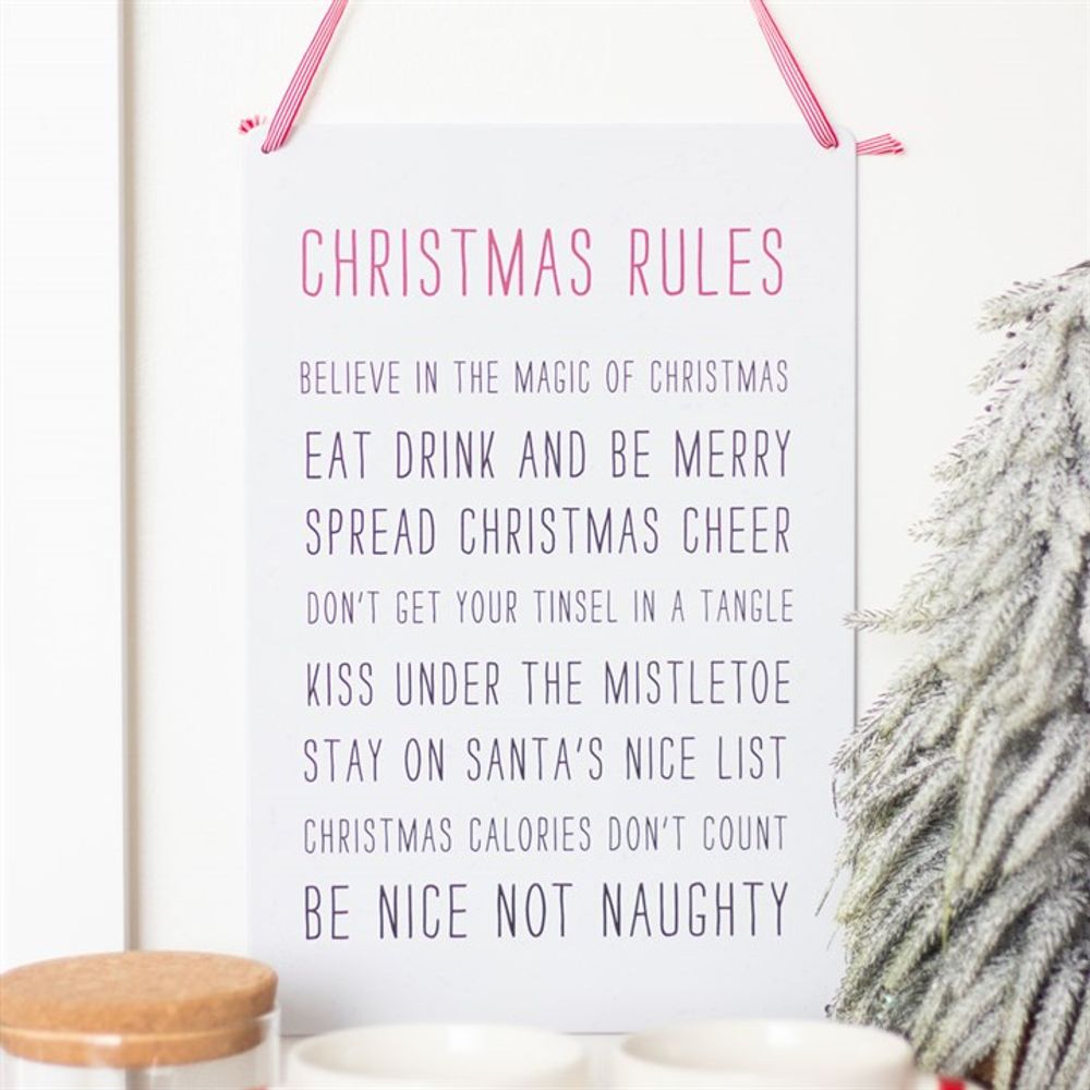 30cm Christmas Rules Metal Hanging Sign N/A