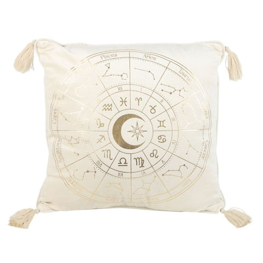 35cm Square Off White Astrology Wheel Cushion N/A