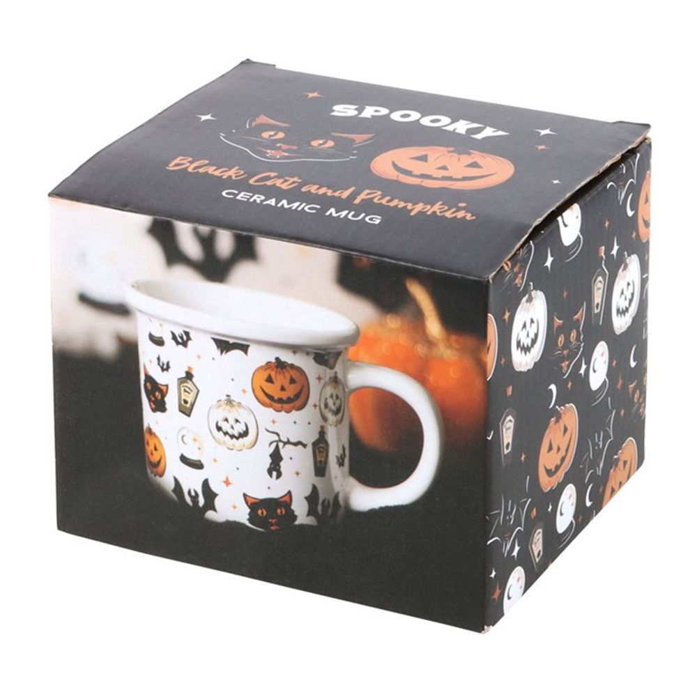 Spooky Cat and Pumpkin Print Mug N/A