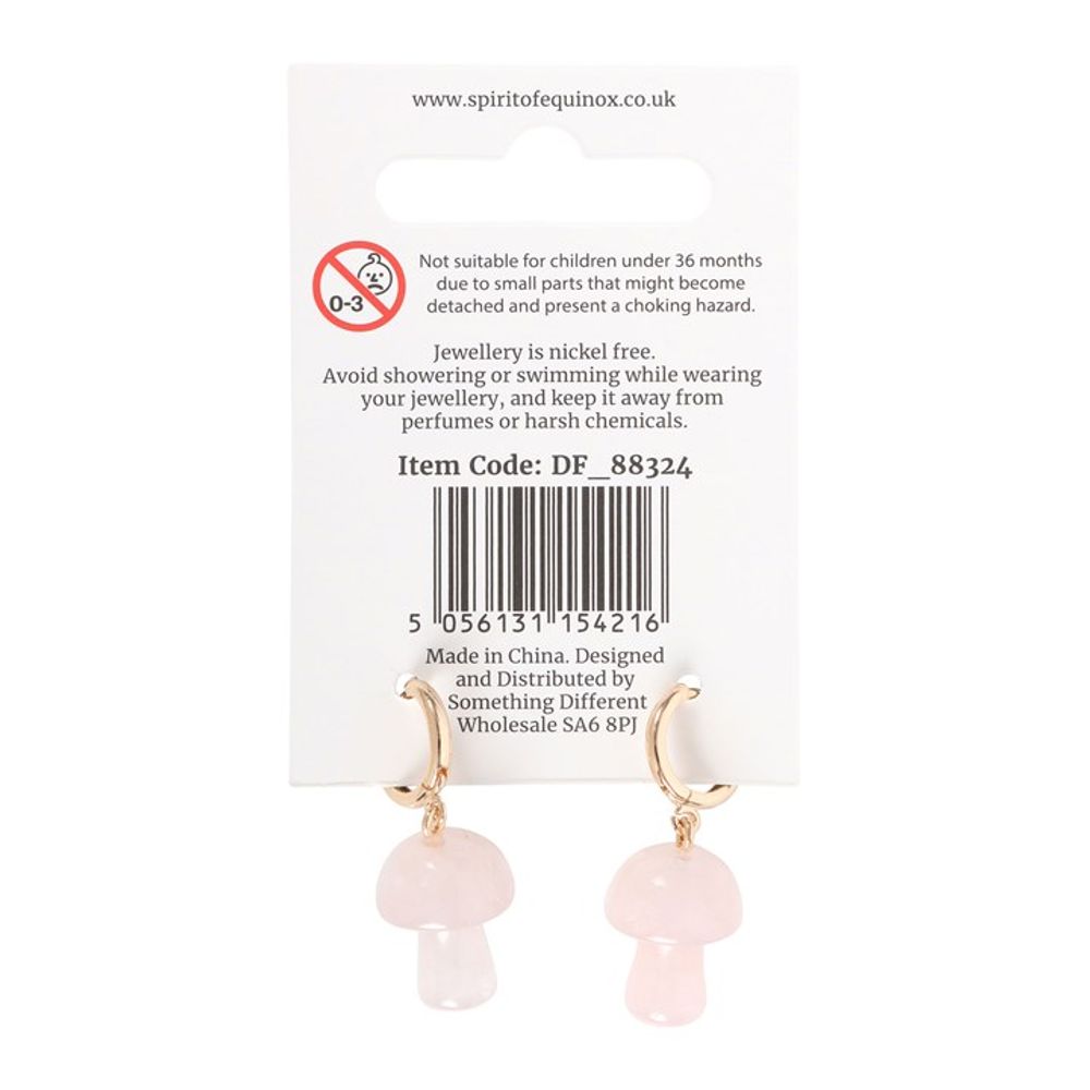 Rose Quartz Crystal Mushroom Earrings N/A