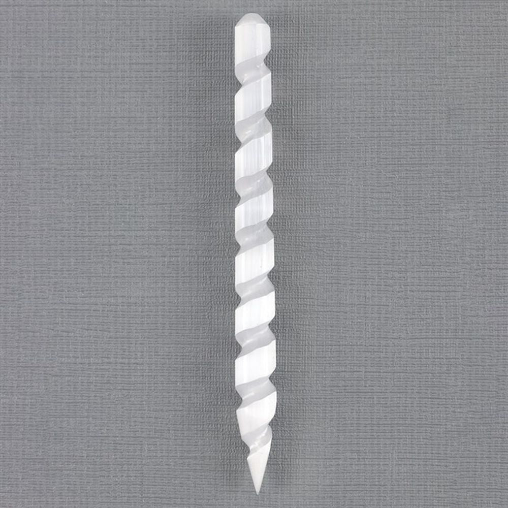 Round Point Selenite Spiral Wand N/A