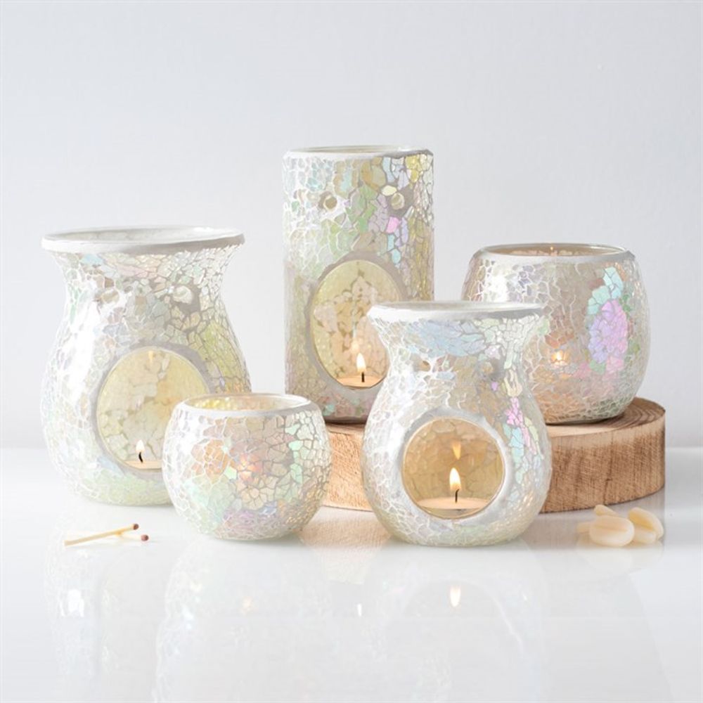 Large White Iridescent Crackle Oil Burner N/A