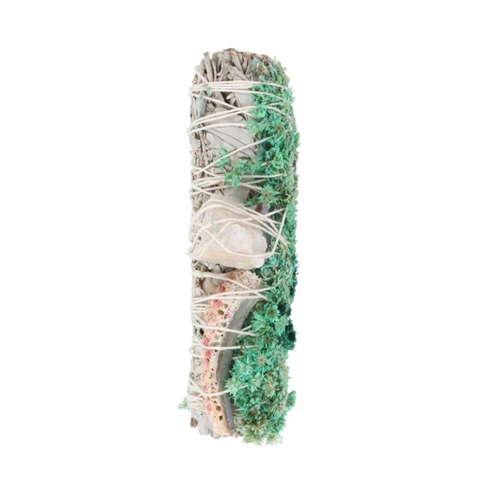 6in Ritual Wand Smudge Stick with White Sage, Abalone and Quartz N/A