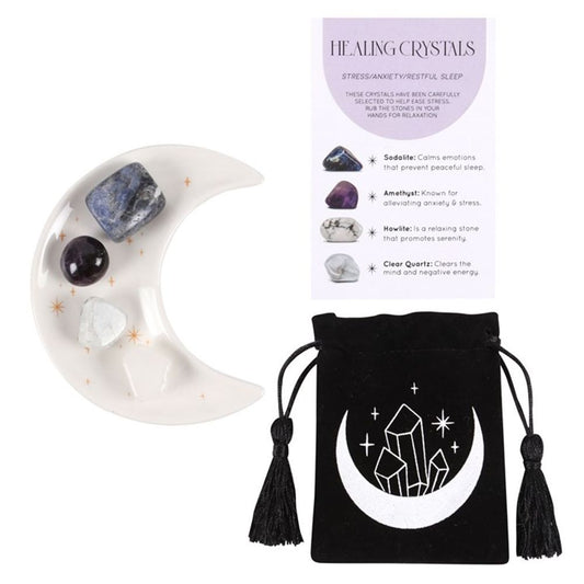 Stress Healing Crystal Set with Moon Trinket Dish N/A