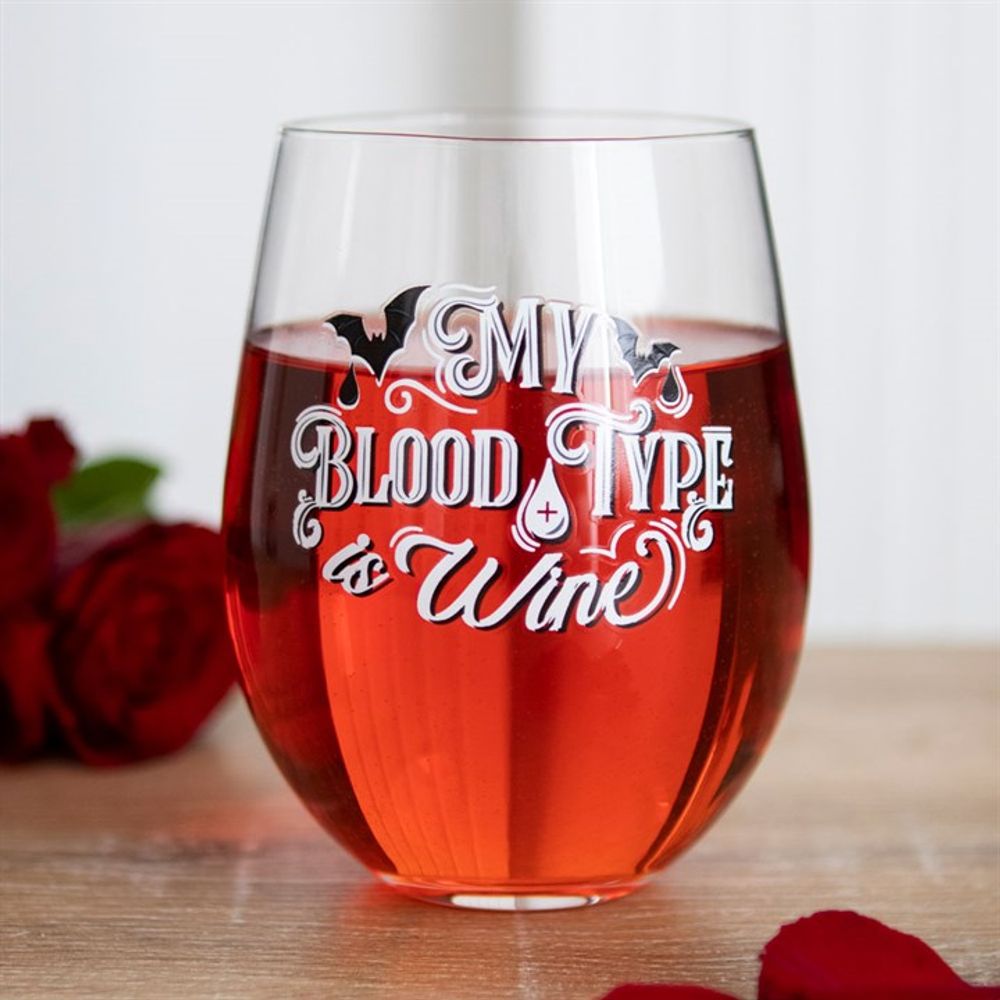 My Blood Type is Wine Stemless Wine Glass N/A