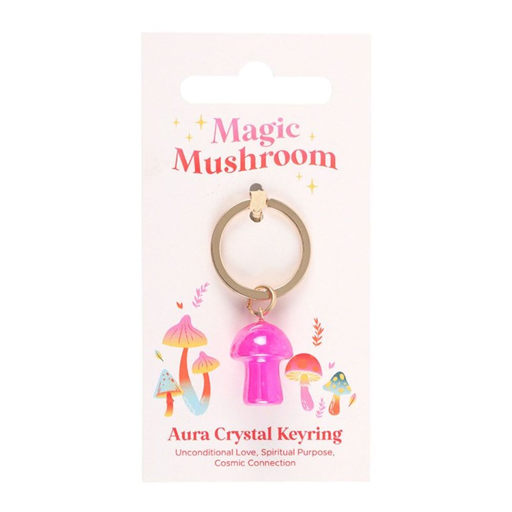 Pink Aura Crystal Mushroom Keyring N/A