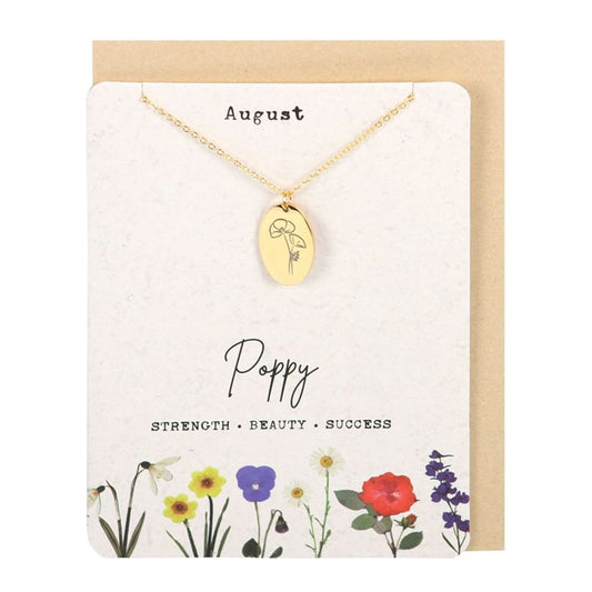 August Poppy Birth Flower Necklace Card N/A