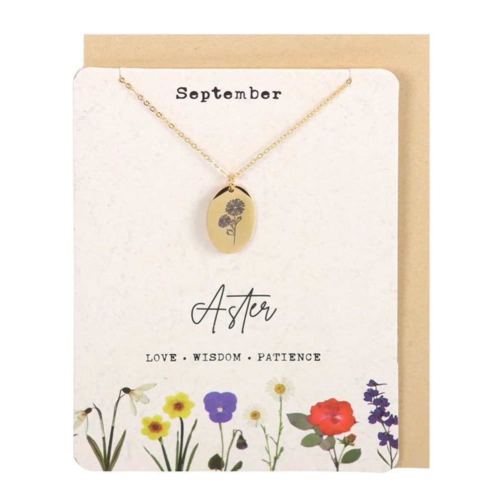 September Aster Birth Flower Necklace Card N/A