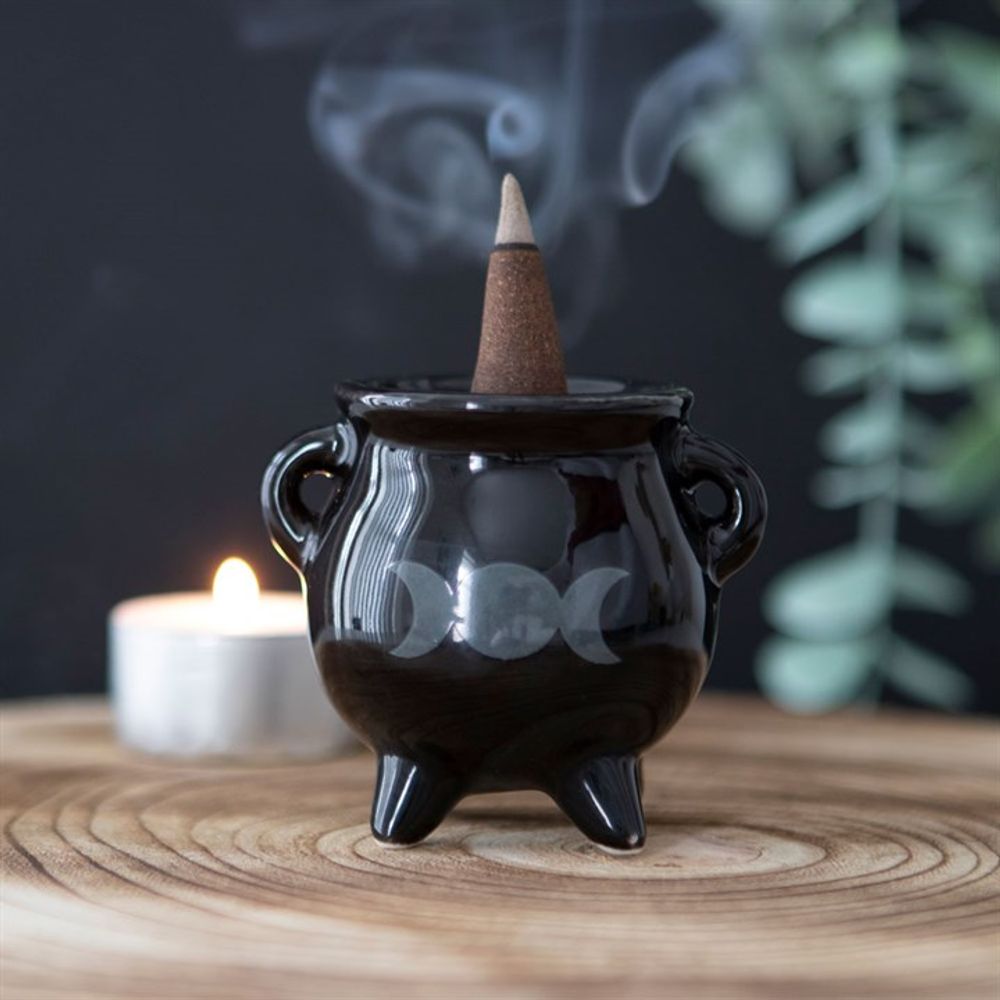 Triple Moon Cauldron Ceramic Incense Holder N/A