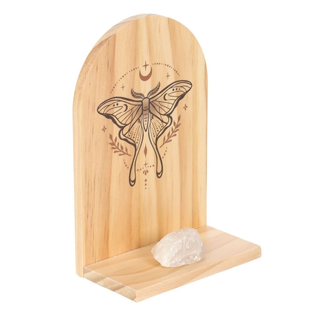 Natural Luna Moth Wooden Incense Holder Shelf N/A