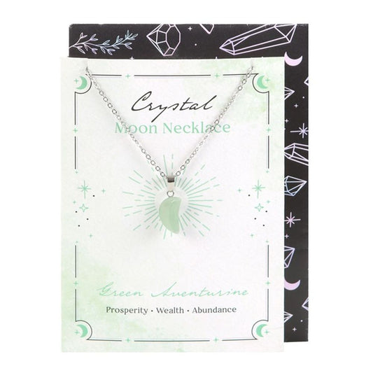 Green Aventurine Crystal Moon Necklace on Greeting Card N/A