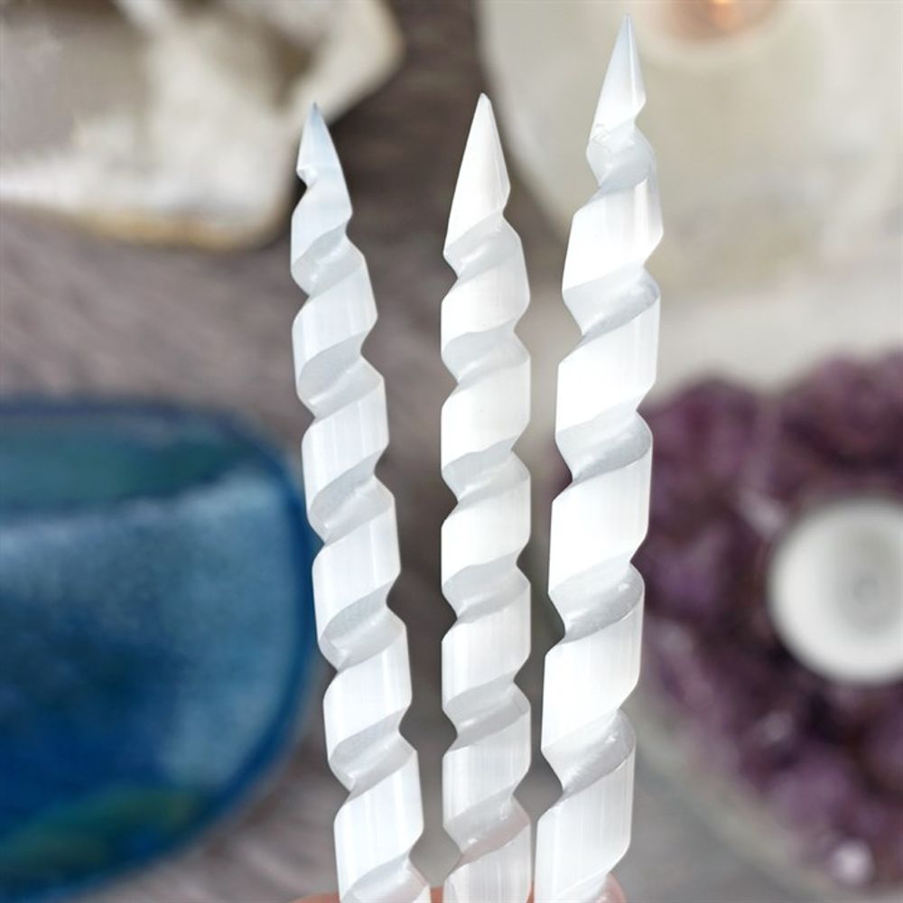 Round Point Selenite Spiral Wand N/A