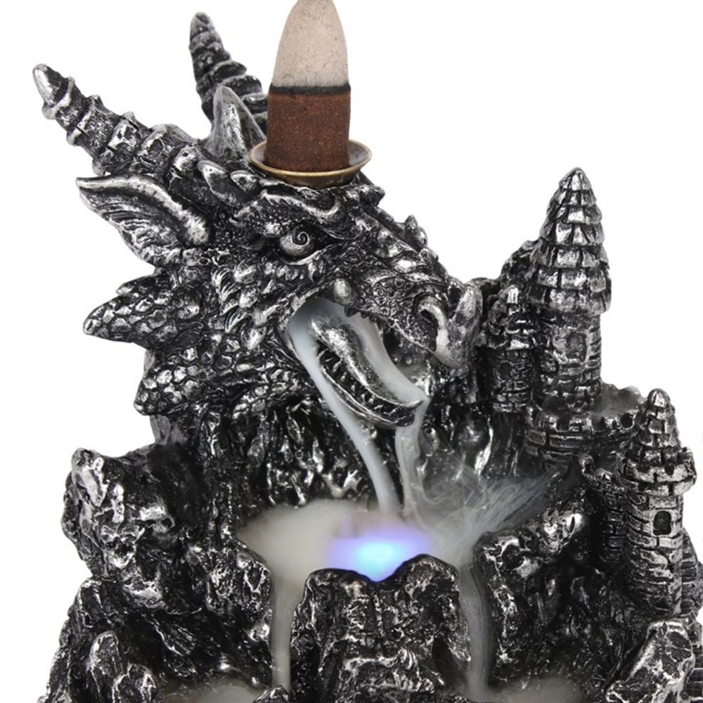 Silver Dragon Backflow Incense Burner With Light N/A