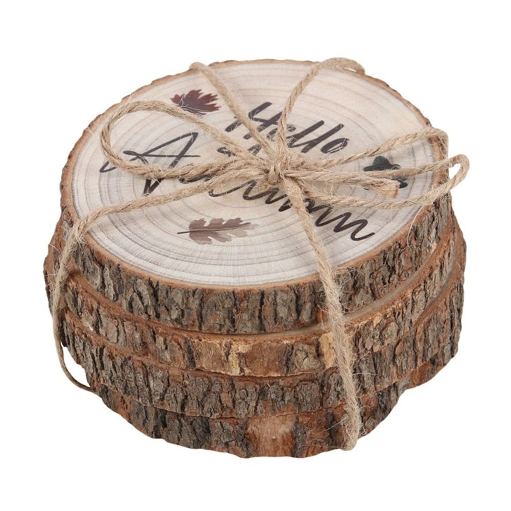 Hello Autumn Wood Slice Coaster Set N/A