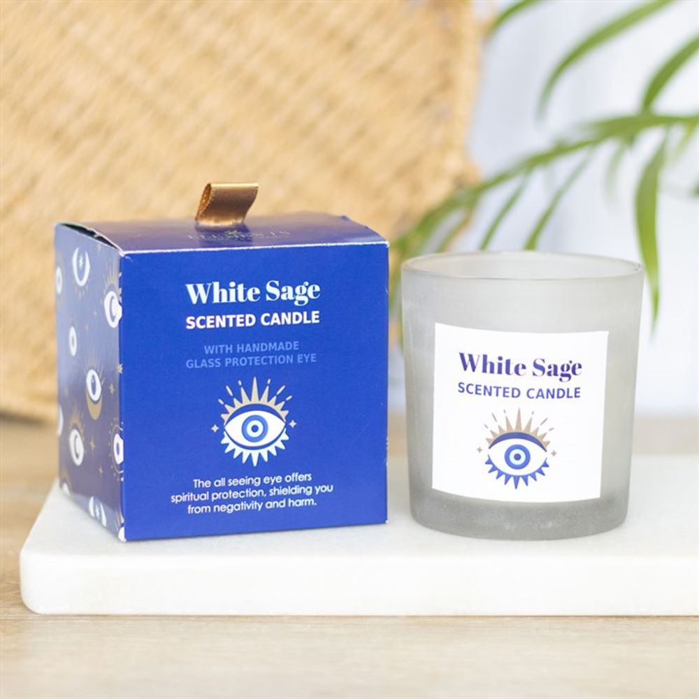 All Seeing Eye White Sage Crystal Chip Protection Candle N/A