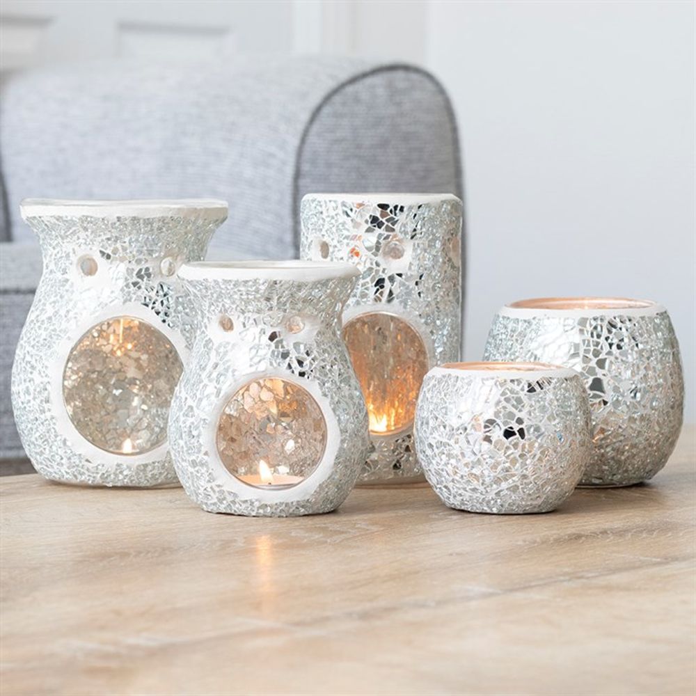 Silver Pillar Crackle Glass Oil Burner N/A