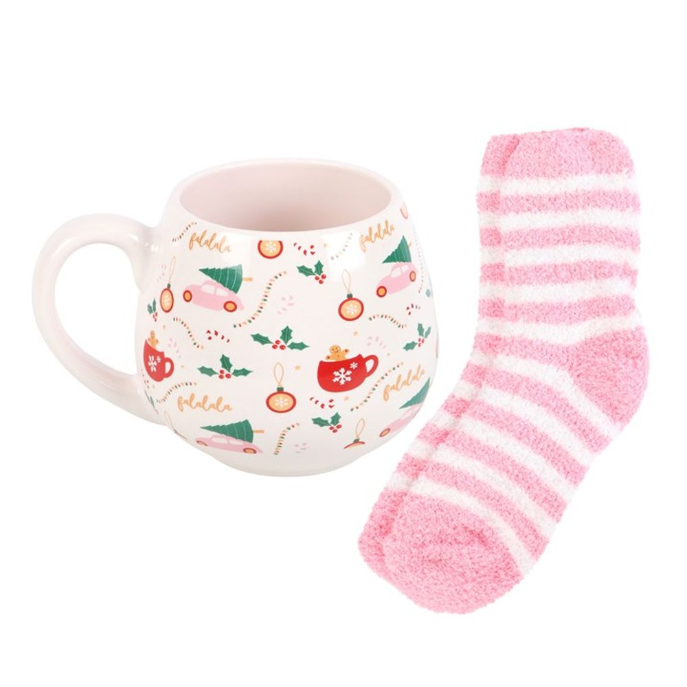 Sugarplum Fun Christmas Print Mug and Socks Set N/A