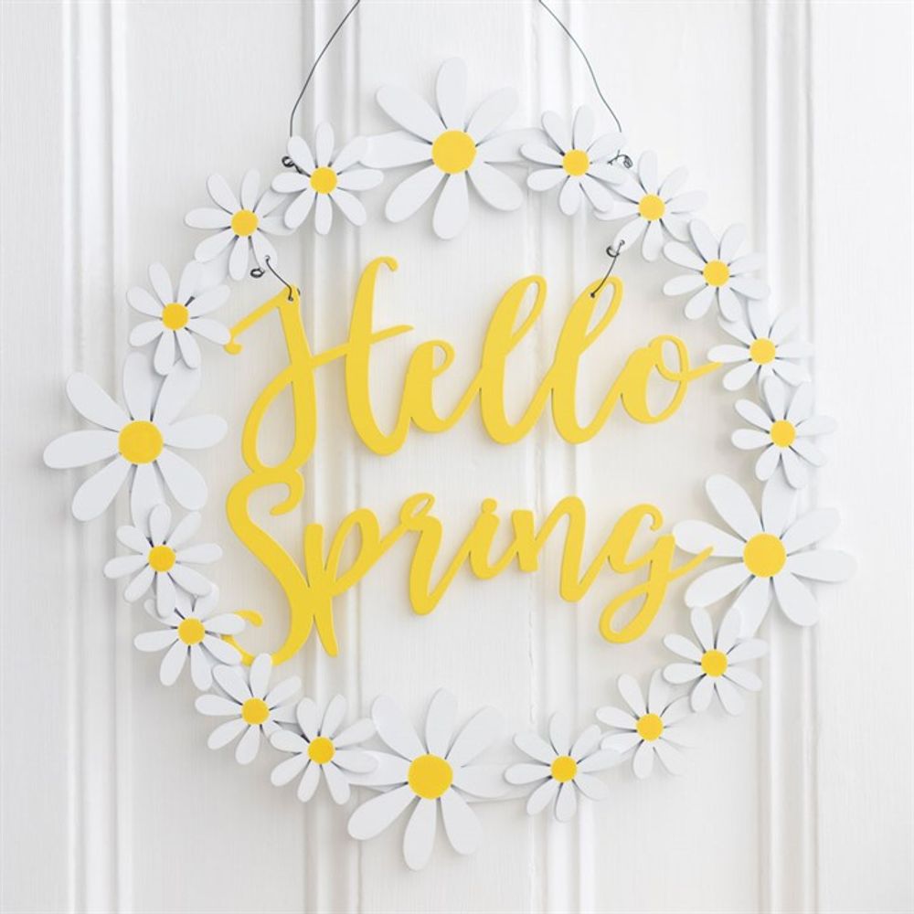 Hello Spring Hanging Daisy Wreath Decoration N/A