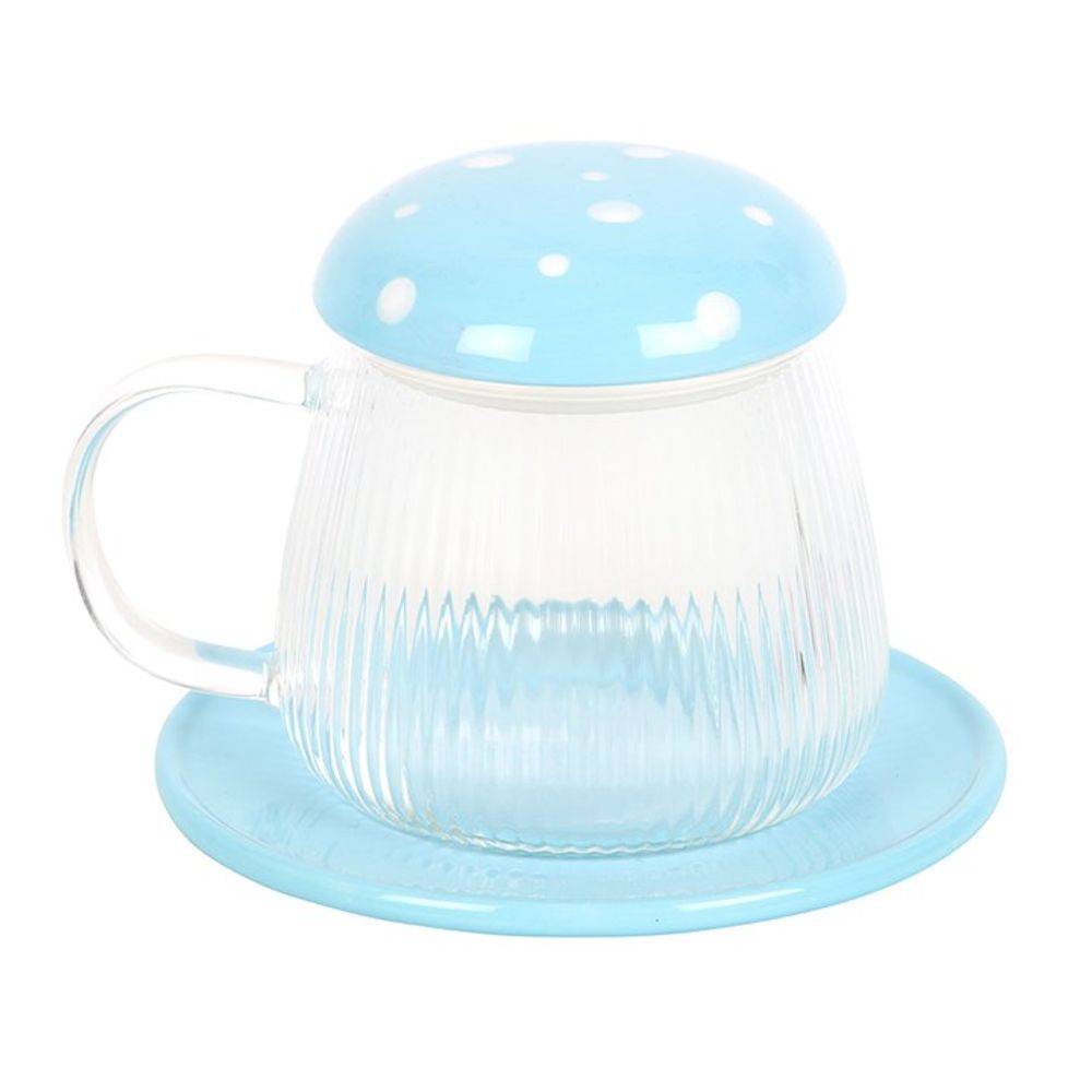 Blue Glass Mushroom Mug and Saucer N/A