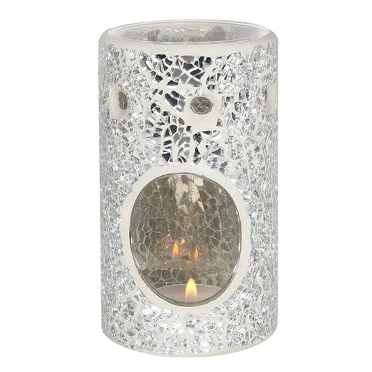 Silver Pillar Crackle Glass Oil Burner N/A