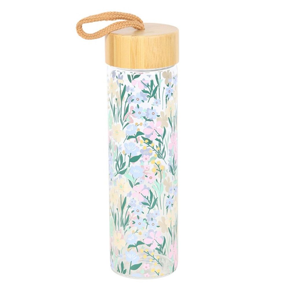 Ditsy Floral Print Glass and Bamboo Water Bottle N/A