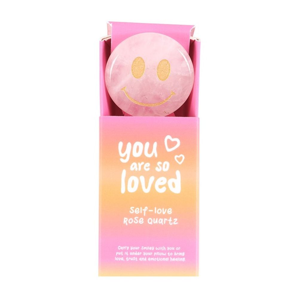 You Are Loved Rose Quartz Happy Face Crystal N/A