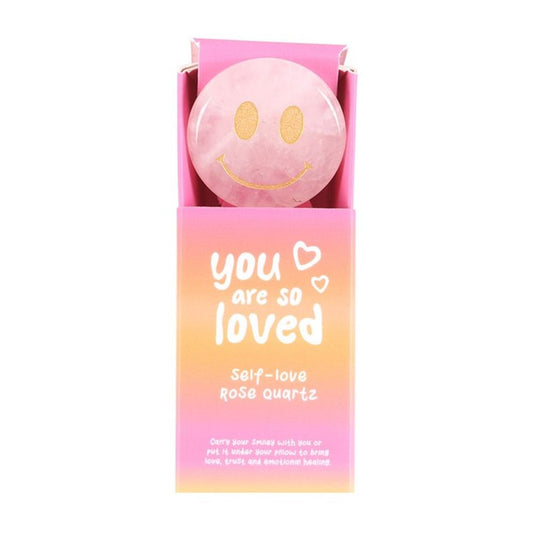 You Are Loved Rose Quartz Happy Face Crystal N/A