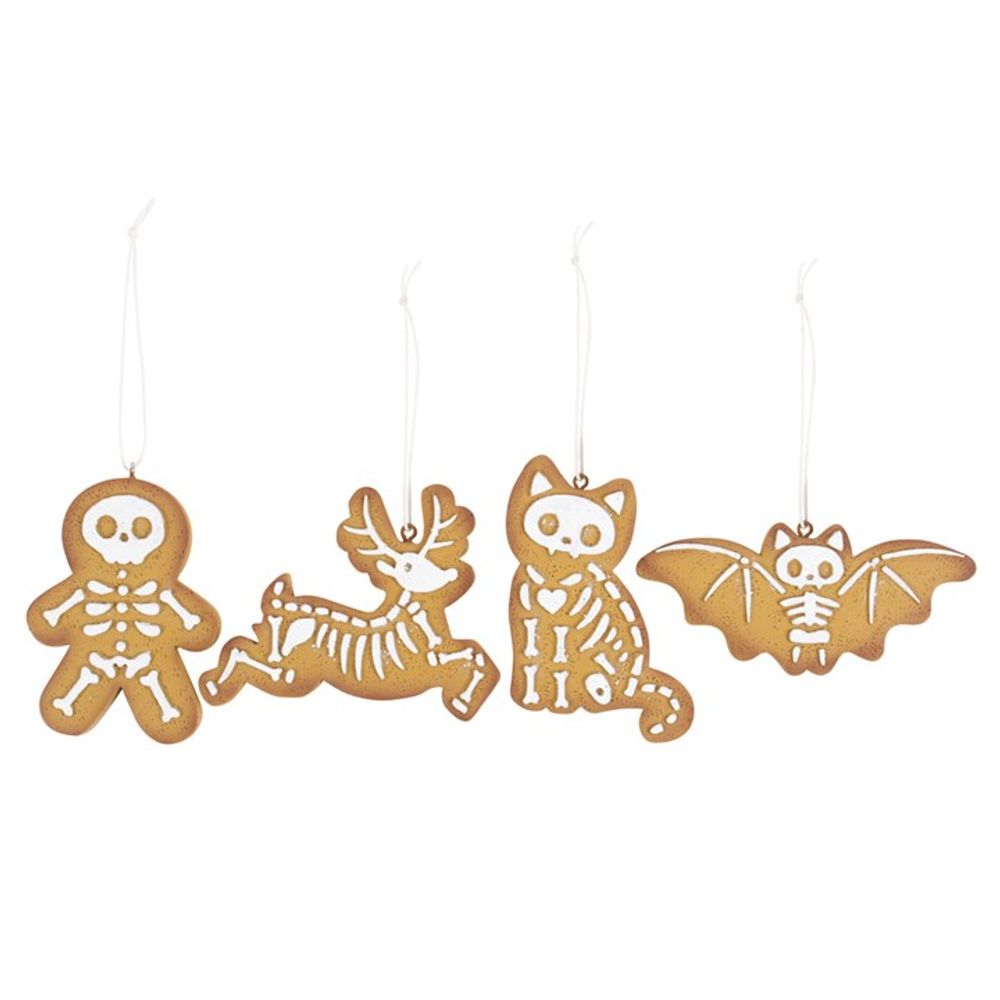 Set of 4 Creepy Skeleton Cookie Ornaments N/A