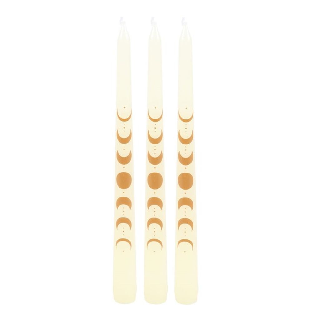 Set of 3 Off White Moon Phases Taper Dinner Candles N/A