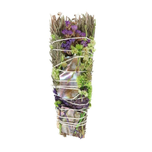 6in Ritual Wand Smudge Stick with Rosemary, Lavender and Abalone N/A